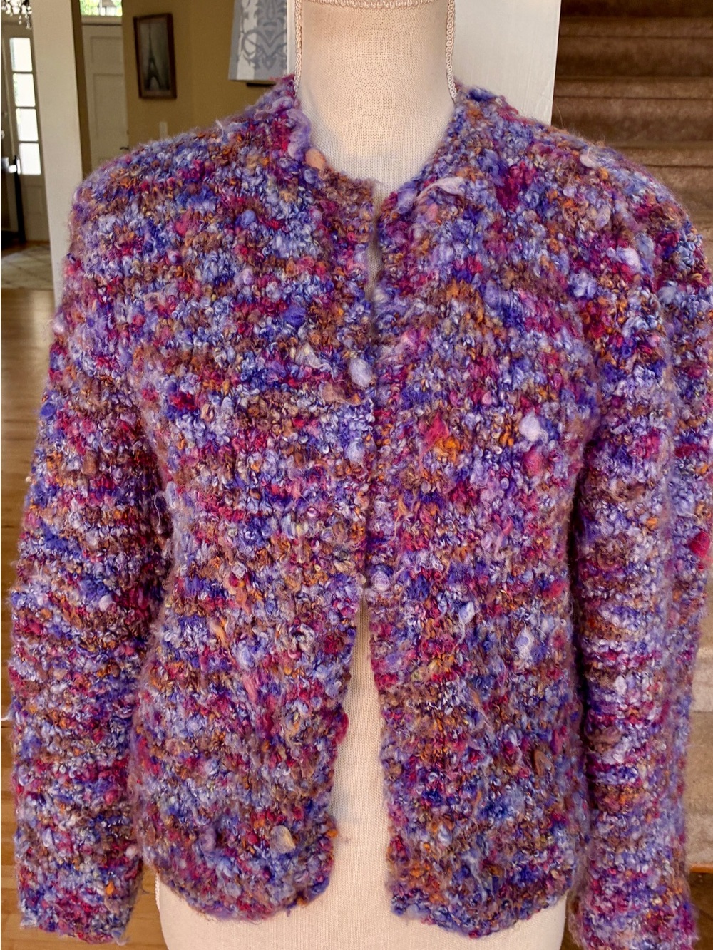 Hand knit Cozy Multicolor Bouclé Knit Sweater - Purple Mix